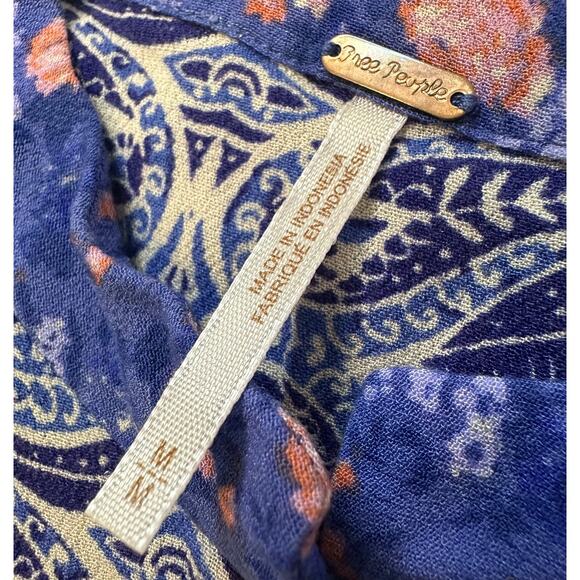 Free People Wildflower Fields Henley Blue Flared Sleeves Tunic Size Medium - Picture 6 of 7